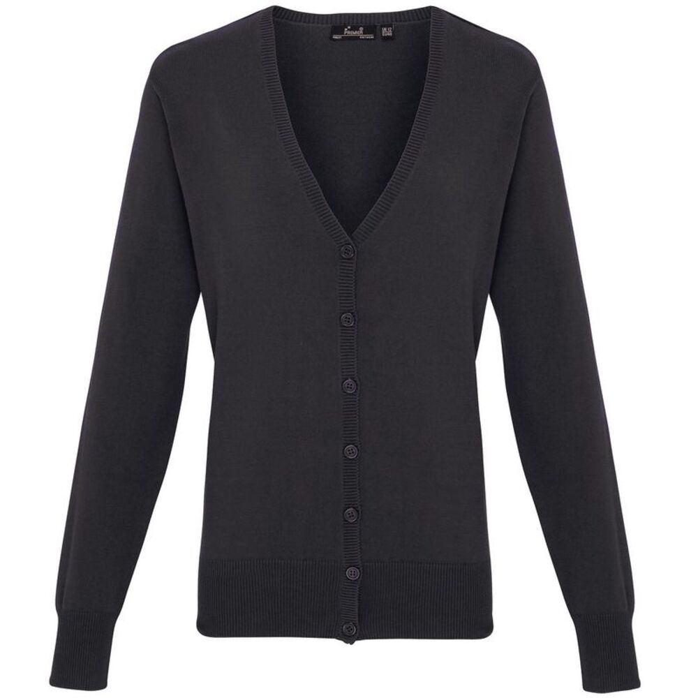 Premier Womens/Ladies Button Through Long Sleeve V-neck Knitted Cardigan / Charc